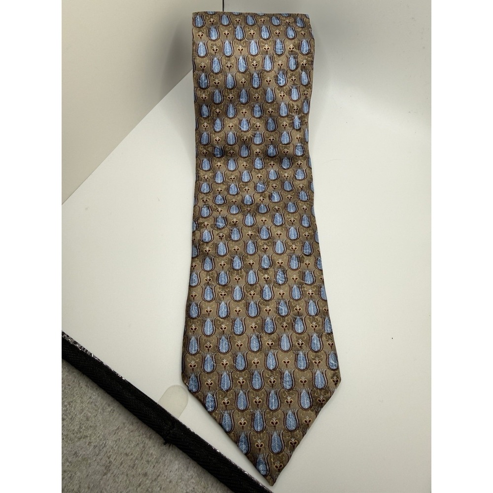 Ermenegildo Zegna Silk Tie Paisley Teardrop Jacquard Italy Designer Brown‎ Blue